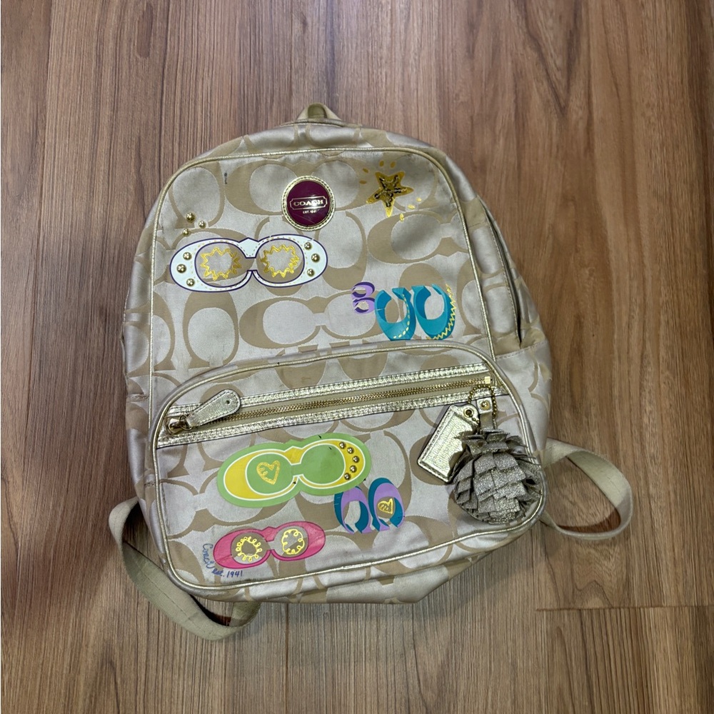 Coach poppy Tan Backpack with Vibrant Accents
